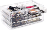 Acrylic Makeup Organizer Drawers Stand, Brush Holder and Jewellery Storage